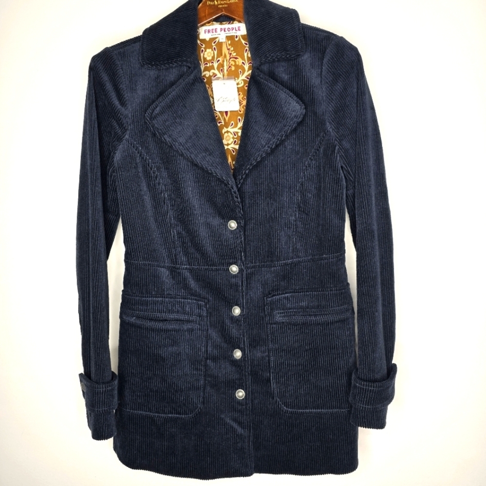 Free People Black Corduroy Blazer Size Xs 100% Cotton